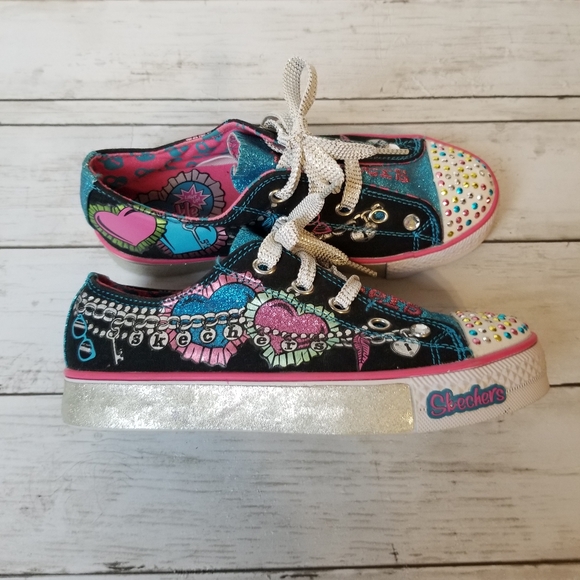 Skechers Twinkle Toes Light Up Heart Jeweled Canvas Sneakers - Picture 6 of 13